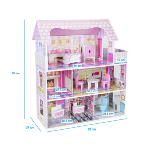 Ξύλινο Κουκλόσπιτο με 3 Ορόφους και Αξεσουάρ 60 x 24 x 70 cm Hoppline HOP1001362 - Image 5