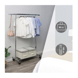 Μεταλλική Κρεμάστρα Ρούχων Δαπέδου Βαρέως Τύπου 92 / 132 x 45.4 x 160 cm με Ρόδες Songmics HSR13S - Image 3