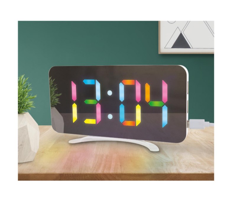 Ρολόι Ξυπνητήρι με Οθόνη LED  καθρέφτη RGB  15,8 x 1,3 x 7,8 cm HT0122 Be Mix - Image 5