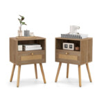Σετ Ξύλινα Κομοδίνα με 1 Συρτάρι και 1 Ράφι 40 x 30 x 60.5 cm 2 τμχ Costway HU10580OA-2