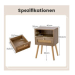 Σετ Ξύλινα Κομοδίνα με 1 Συρτάρι και 1 Ράφι 40 x 30 x 60.5 cm 2 τμχ Costway HU10580OA-2 - Image 5