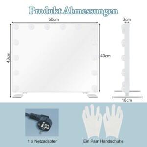 Costway  Φωτιζόμενος Καθρέφτης Μακιγιάζ με Ρυθμιζόμενα LED Φώτα και Μνήμη HU10901DE-WH - Image 2