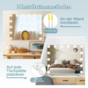 Costway  Φωτιζόμενος Καθρέφτης Μακιγιάζ με Ρυθμιζόμενα LED Φώτα και Μνήμη HU10901DE-WH - Image 4