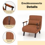 Costway Καμπριολέ Καναπές-Κρεβάτι Πολυθρόνα Ξαπλώστρα 5 Θέσεων Καφέ HV10417CF - Image 3