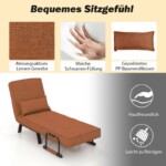 Costway Καμπριολέ Καναπές-Κρεβάτι Πολυθρόνα Ξαπλώστρα 5 Θέσεων Καφέ HV10417CF - Image 5