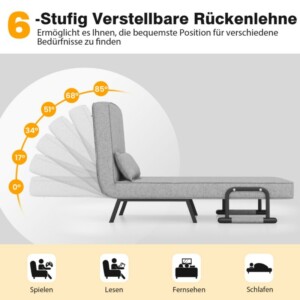 Costway  Καναπές-κρεβάτι καμπριολέ με 5 θέσεις ανάκλισης ανοιχτό γκρι 70x75x40 εκ. HV10417QH - Image 2