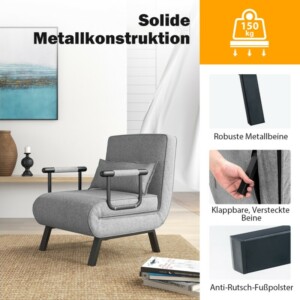 Costway  Καναπές-κρεβάτι καμπριολέ με 5 θέσεις ανάκλισης ανοιχτό γκρι 70x75x40 εκ. HV10417QH - Image 5