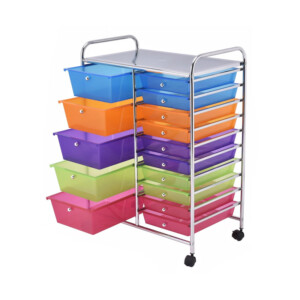 Πολυλειτουργικό Μεταλλικό Τρόλεϊ με 15 Πλαστικά Συρτάρια 62.5 x 37 x 87 cm Πολύχρωμο Costway HW53825RB - Image 2