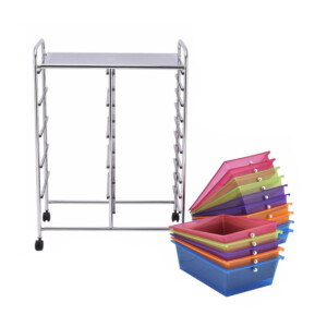Πολυλειτουργικό Μεταλλικό Τρόλεϊ με 15 Πλαστικά Συρτάρια 62.5 x 37 x 87 cm Πολύχρωμο Costway HW53825RB - Image 3