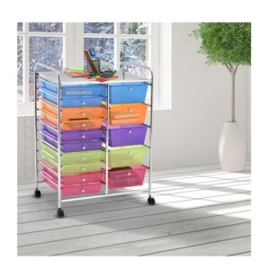 Πολυλειτουργικό Μεταλλικό Τρόλεϊ με 15 Πλαστικά Συρτάρια 62.5 x 37 x 87 cm Πολύχρωμο Costway HW53825RB - Image 4