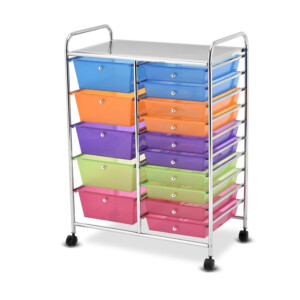 Πολυλειτουργικό Μεταλλικό Τρόλεϊ με 15 Πλαστικά Συρτάρια 62.5 x 37 x 87 cm Πολύχρωμο Costway HW53825RB - Image 5