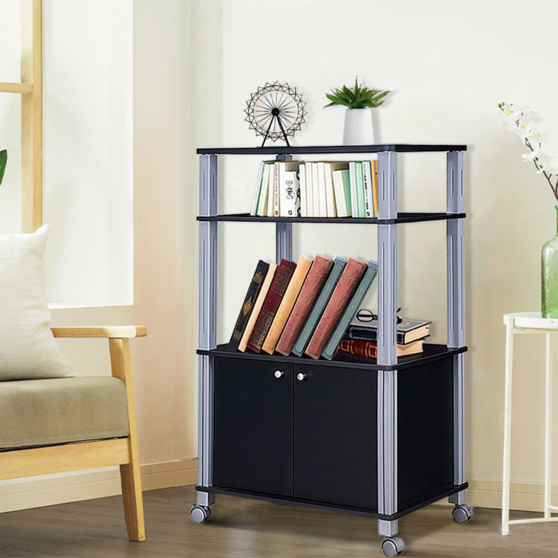 Costway Τρόλεϊ Κουζίνας με 3 Ράφια και Ντουλάπι από Μέταλλο και Ξύλο Μαύρο HW60180BK Costway Τρόλεϊ Κουζίνας με 3 Ράφια και Ντουλάπι από Μέταλλο και Ξύλο Μαύρο HW60180BK