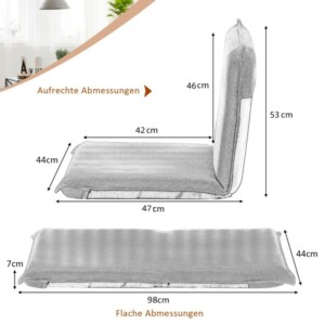 Costway Ρυθμιζόμενη Καρέκλα Δαπέδου με 6 Στάδια και Επένδυση - Γκρι HW65605GR - Image 4