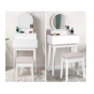 Επιτραπέζιος Στρογγυλός Καθρέπτης Μακιγιάζ με 2 Συρτάρια 51 x 26 x 59 cm Costway HW65956 - Image 3