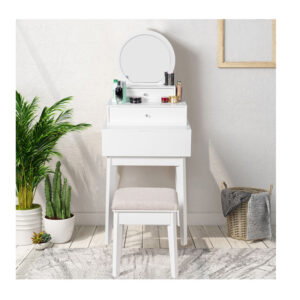 Επιτραπέζιος Στρογγυλός Καθρέπτης Μακιγιάζ με 2 Συρτάρια 51 x 26 x 59 cm Costway HW65956 - Image 4