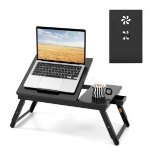 Costway Πτυσσόμενο Τραπέζι Laptop από Μπαμπού Ρυθμιζόμενο Ύψος & Κλίση με Αερισμό Καφέ HW67948CF