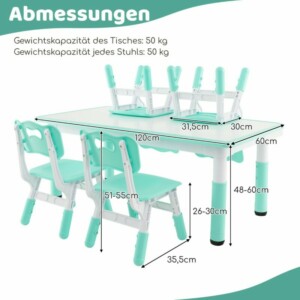 Costway Σετ Παιδικού Τραπεζιού και 4 Καρεκλών με Ρυθμιζόμενο Ύψος και Επιφάνεια Γκράφιτι HY10179GN - Image 2