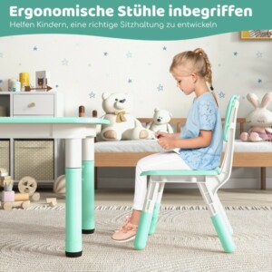 Costway Σετ Παιδικού Τραπεζιού και 4 Καρεκλών με Ρυθμιζόμενο Ύψος και Επιφάνεια Γκράφιτι HY10179GN - Image 4