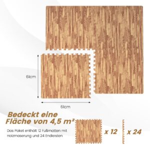 Costway  Υψηλής Ποιότητας Αδιάβροχα Πατάκια Δαπέδου με Ξύλινη Υφή - Σετ 12 Τεμαχίων για Εσωτερικούς Χώρους HZ10151 - Image 2