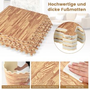 Costway  Υψηλής Ποιότητας Αδιάβροχα Πατάκια Δαπέδου με Ξύλινη Υφή - Σετ 12 Τεμαχίων για Εσωτερικούς Χώρους HZ10151 - Image 5