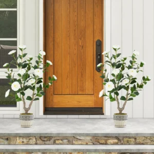 Τεχνητό Δέντρο Καμέλια 91 cm με Ανθισμένα Λουλούδια - Λευκό HZ10313WH-1 Costway - Image 5