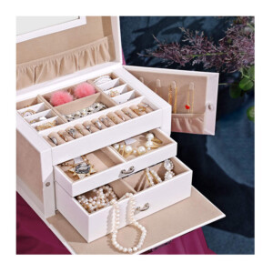 Κοσμηματοθήκη - Μπιζουτιέρα 26 x 18 x 17 cm Χρώματος Λευκό Songmics JBC121W - Image 2