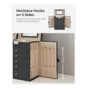 Κοσμηματοθήκη - Μπιζουτιέρα με 5 Συρτάρια 26 x 15.6 x 32 cm Χρώματος Μαύρο Songmics JBC152B01 - Image 2