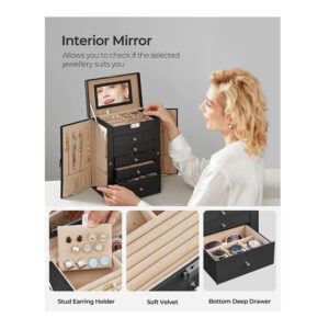 Κοσμηματοθήκη - Μπιζουτιέρα με 5 Συρτάρια 26 x 15.6 x 32 cm Χρώματος Μαύρο Songmics JBC152B01 - Image 3