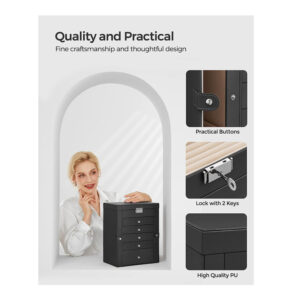 Κοσμηματοθήκη - Μπιζουτιέρα με 5 Συρτάρια 26 x 15.6 x 32 cm Χρώματος Μαύρο Songmics JBC152B01 - Image 4