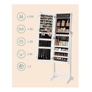 Κοσμηματοθήκη Μπιζουτιέρα με Ολόσωμο Καθρέπτη 41.2 x 36.5 x 152 cm Songmics JJC002W01 - Image 2