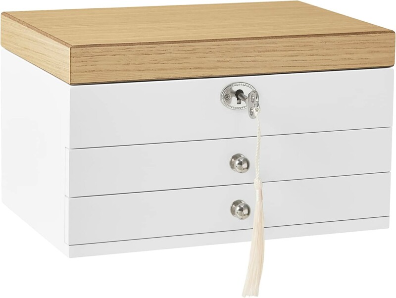 SONGMICS Ξύλινη Μπιζουτιέρα - Κοσμηματοθήκη 3 Επιπέδων με Κλειδαριά και Καθρέφτη 17 x 25 x 15 cm SONGMICS Ξύλινη Μπιζουτιέρα - Κοσμηματοθήκη 3 Επιπέδων με Κλειδαριά και Καθρέφτη 17 x 25 x 15 cm