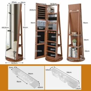 Costway  Πολυλειτουργική Ντουλάπα Κοσμημάτων με Καθρέφτη Σώματος και Αποθηκευτικό Ράφι JV10430BN - Image 2