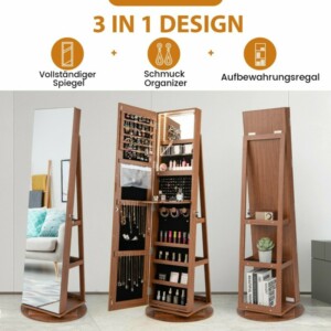 Costway  Πολυλειτουργική Ντουλάπα Κοσμημάτων με Καθρέφτη Σώματος και Αποθηκευτικό Ράφι JV10430BN - Image 5