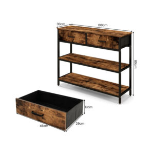 Μεταλλική Κονσόλα με 3 Ξύλινα Ράφια και 2 Υφασμάτινα Συρτάρια 100 x 30 x 80 cm Costway JV10599CF - Image 2