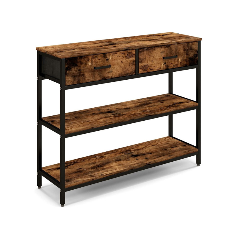 Μεταλλική Κονσόλα με 3 Ξύλινα Ράφια και 2 Υφασμάτινα Συρτάρια 100 x 30 x 80 cm Costway JV10599CF Μεταλλική Κονσόλα με 3 Ξύλινα Ράφια και 2 Υφασμάτινα Συρτάρια 100 x 30 x 80 cm Costway JV10599CF