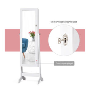 Κοσμηματοθήκη Μπιζουτιέρα με Ολόσωμο Καθρέπτη 46 x 37 x 156 cm Costway JV10770WH - Image 4