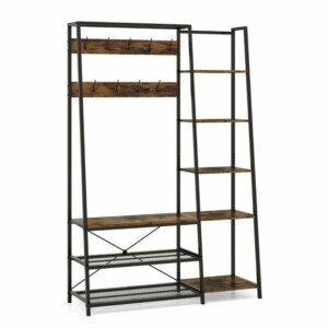 Costway  Πολυλειτουργική Κρεμάστρα 5-σε-1 με Πάγκο Παπουτσιών και Ράφια Αποθήκευσης JV10962CF