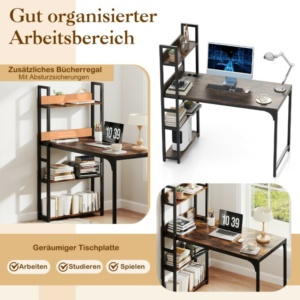 Costway Πολυλειτουργικό Γραφείο Υπολογιστή με Ενσωματωμένη Πρίζα, Ρυθμιζόμενα Πόδια και Ράφι Βιβλίων JV10997DE-CF - Image 4