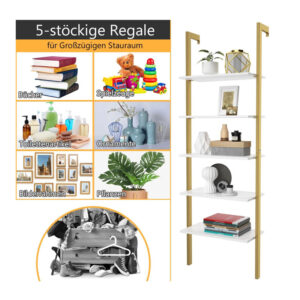 Επιτοίχια Μεταλλική Ραφιέρα Σκάλα με 5 Ξύλινα Ράφια 61 x 30 x 183 cm Costway JV11132GD - Image 3