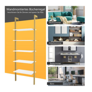 Επιτοίχια Μεταλλική Ραφιέρα Σκάλα με 5 Ξύλινα Ράφια 61 x 30 x 183 cm Costway JV11132GD - Image 4