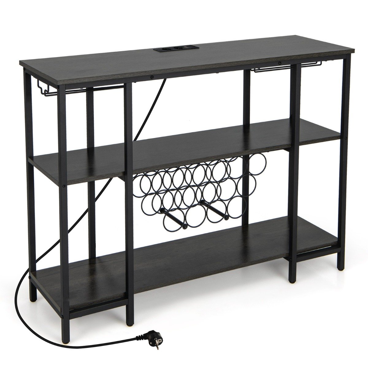 Costway Πολυλειτουργική Κάβα Κρασιών με Ενσωματωμένο Σταθμό Φόρτισης και Βιομηχανικό Σχεδιασμό JV11142DE-GR Costway Πολυλειτουργική Κάβα Κρασιών με Ενσωματωμένο Σταθμό Φόρτισης και Βιομηχανικό Σχεδιασμό JV11142DE-GR