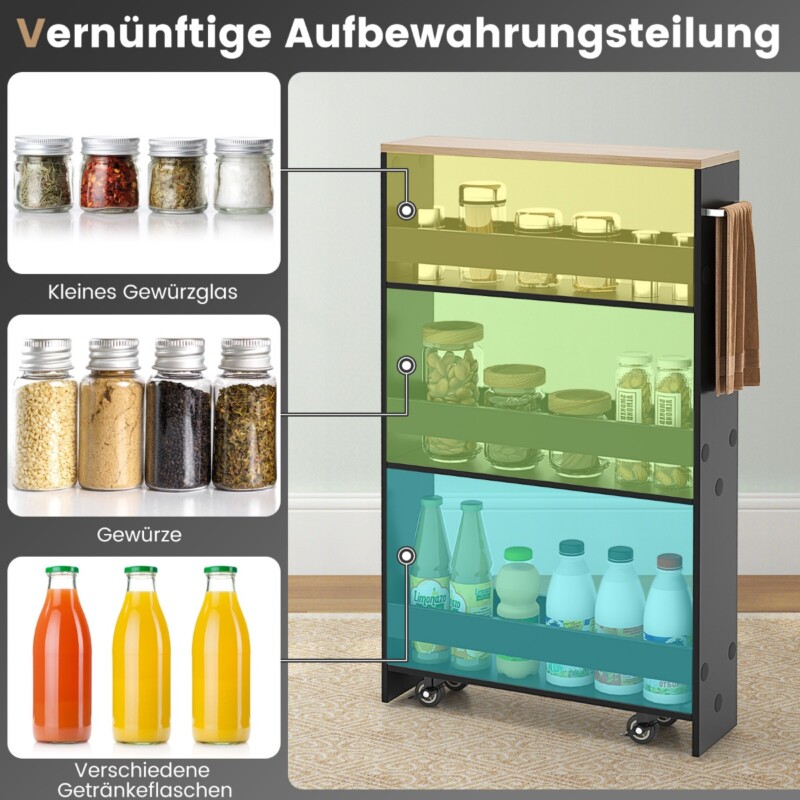 Costway Ράφι κουζίνας με 4 επίπεδα σε ρόδες από ξύλο με λαβή 48 x 13 x 81 cm Μαύρο + Φυσικό. JV11161DK Costway Ράφι κουζίνας με 4 επίπεδα σε ρόδες από ξύλο με λαβή 48 x 13 x 81 cm Μαύρο + Φυσικό. JV11161DK