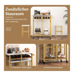 Σετ Μεταλλικό Επεκτεινόμενο Τροχήλατο Τραπέζι - Bar 74 x 74 x 80 cm με 2 Σκαμπό Costway JV11230WH - Image 2