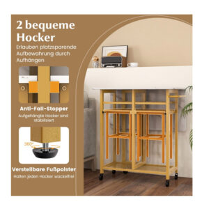 Σετ Μεταλλικό Επεκτεινόμενο Τροχήλατο Τραπέζι - Bar 74 x 74 x 80 cm με 2 Σκαμπό Costway JV11230WH - Image 4