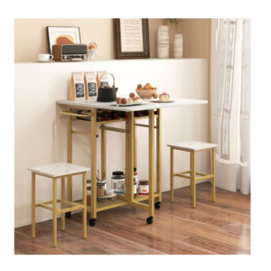 Σετ Μεταλλικό Επεκτεινόμενο Τροχήλατο Τραπέζι - Bar 74 x 74 x 80 cm με 2 Σκαμπό Costway JV11230WH - Image 5