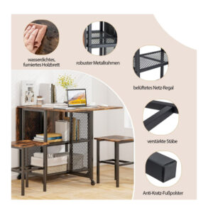 Σετ Μεταλλικό Επεκτεινόμενο Τροχήλατο Τραπέζι - Bar 120 x 70 x 75 cm με 2 Σκαμπό Costway JV11231CF - Image 2