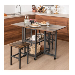 Σετ Μεταλλικό Επεκτεινόμενο Τροχήλατο Τραπέζι - Bar 120 x 70 x 75 cm με 2 Σκαμπό Costway JV11231CF - Image 3