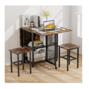 Σετ Μεταλλικό Επεκτεινόμενο Τροχήλατο Τραπέζι - Bar 120 x 70 x 75 cm με 2 Σκαμπό Costway JV11231CF - Image 4