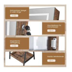 Μεταλλική/Ξύλινη Κοσμηματοθήκη - Μπιζουτιέρα με Ολόσωμο Καθρέπτη και LED Φωτισμό 41 x 35 x 160 cm Χρώματος Καφέ Costway JV11240CF - Image 4