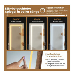 Μεταλλική/Ξύλινη Κοσμηματοθήκη - Μπιζουτιέρα με Ολόσωμο Καθρέπτη και LED Φωτισμό 41 x 35 x 160 cm Χρώματος Καφέ Costway JV11240CF - Image 5